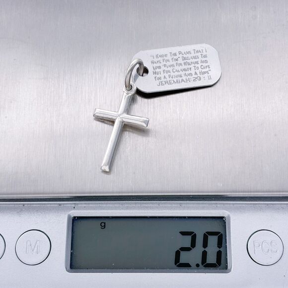 Vintage Silver Tone Cross with Jeremiah 29:11 Tag Pendant - Picture 4 of 4